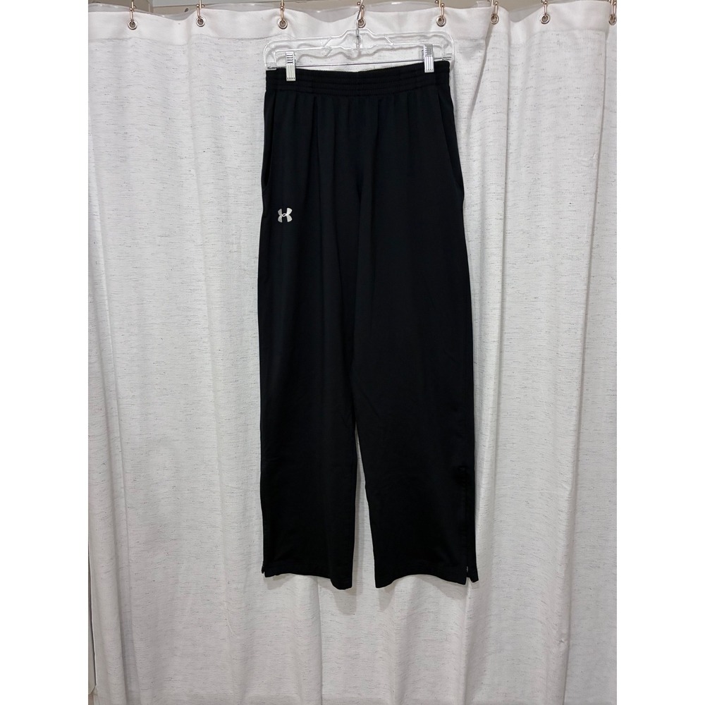 Under Armour Mens Black Athletic Warm Up Pants Medium Side Zip Hem Straight Leg